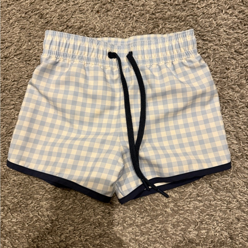 Blue Checkered Kids Swim Trunks